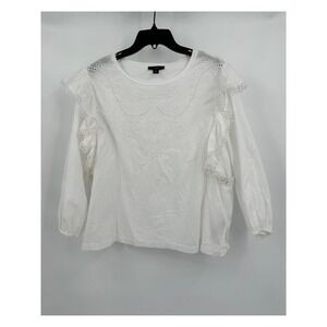 J Crew Womens Romantic Eyelet Top Size XL Cottagecore Ruffle Minimalist
